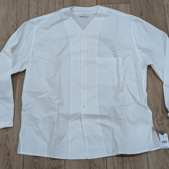 $540 Mens LEMAIRE V-Neck Cotton LS Button Up Shirt Chalk 50...
